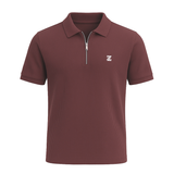 Brown Drop Needle Knitted Zipper Polo