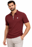 Brown Drop Needle Knitted Zipper Polo