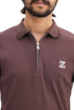 Brown Drop Needle Knitted Zipper Polo