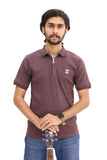 Brown Drop Needle Knitted Zipper Polo
