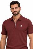 Brown Drop Needle Knitted Zipper Polo
