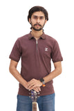 Brown Drop Needle Knitted Zipper Polo