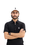 Black Zipper Drop Needle Knitted polo