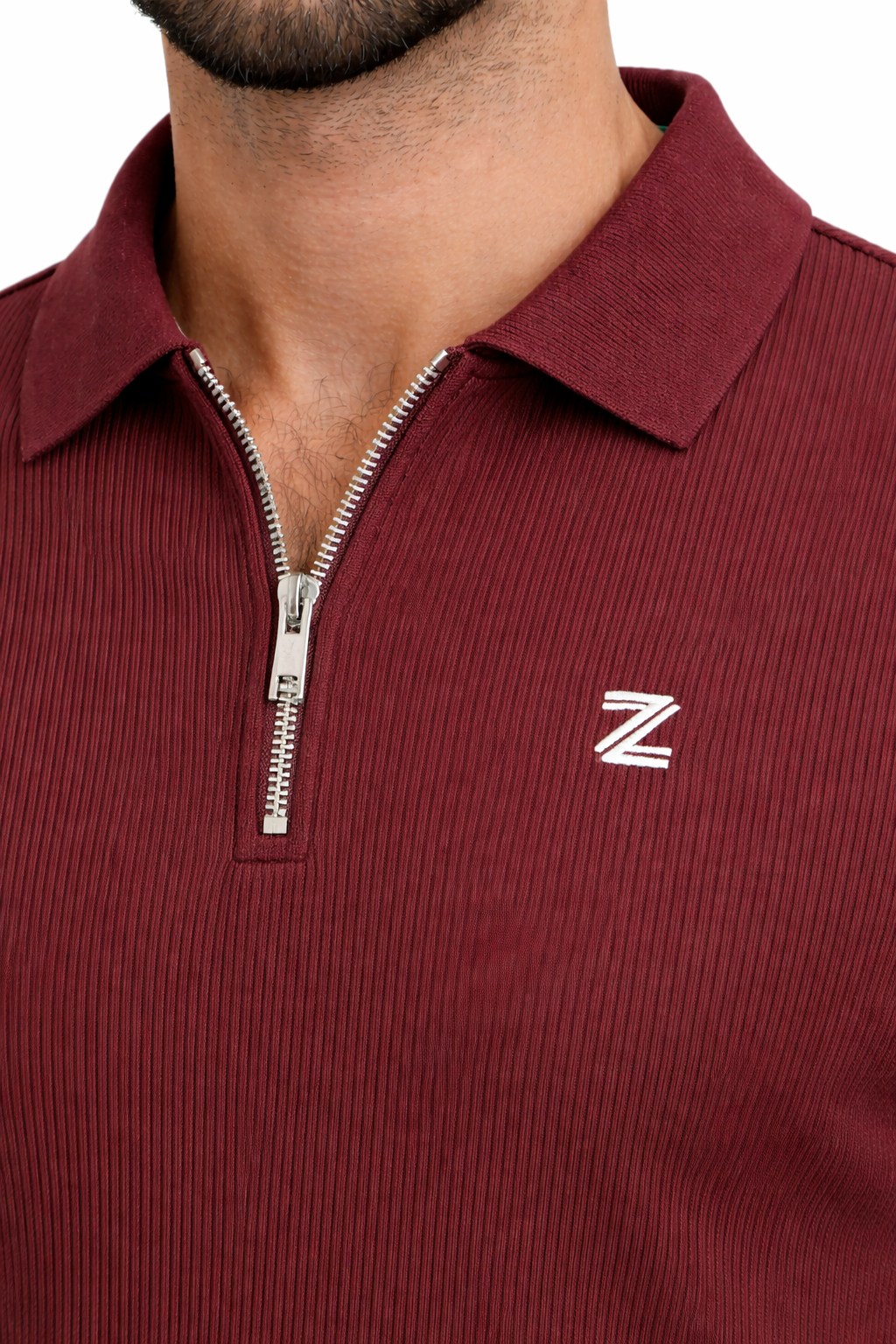 Brown Drop Needle Knitted Zipper Polo